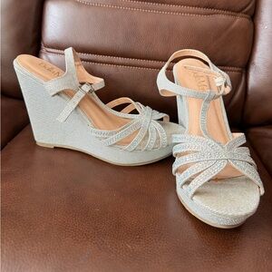 Bella Marie Silver Glitter Wedge Heels with Rhinestone Straps perfect for Prom